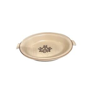 Pfaltzgraff Village Oval Serving Bowl w/handles Cream & Brown, 1970s.